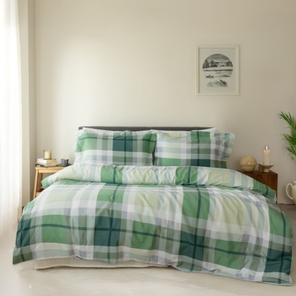 Lenjerie de pat dublu bumbac 100% ranforce Bahar Home Carlo carouri verzi