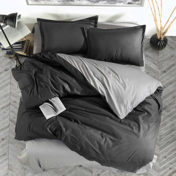Lenjerie de pat Prestige V7 din bumbac 100% ranforce, design simplu și elegant în nuanțe de negru și gri