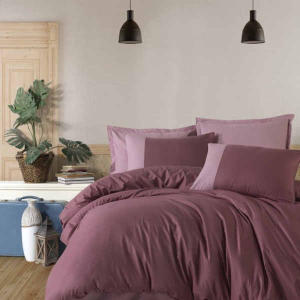 Lenjerie de pat dublu din bumbac 100% ranforce cu design elegant în nuanțe de mov și lila