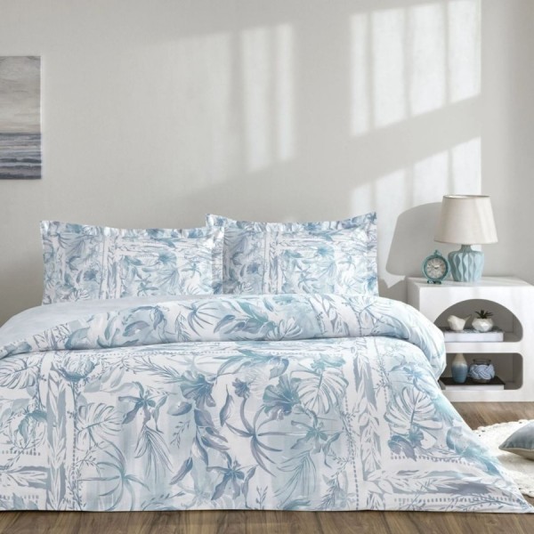 Set lenjerie de pat dublu Velora TAC din bumbac 100 % mako-satin, imprimeu exotic pe fond alb