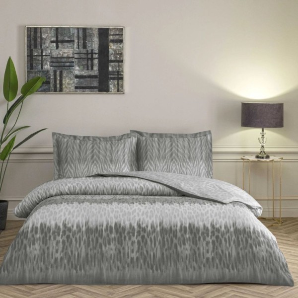 Set lenjerie de pat dublu Zavora din bumbac 100 % mako-satin, imprimeu abstract in nuante de gri