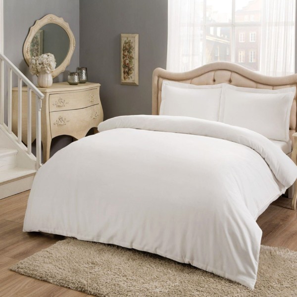 Lenjerie de pat TAC din bumbac 100% mako satin, albă, simplă și elegantă