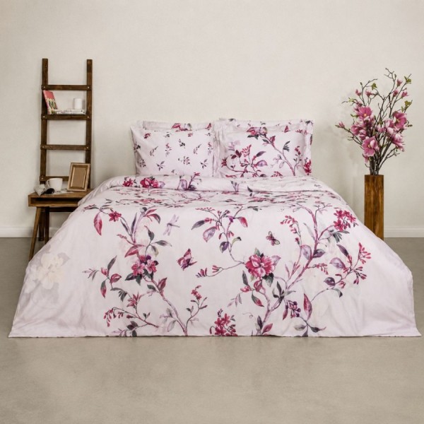 Lenjerie de pat bumbac satinat cu imprimeu floral digital elegant