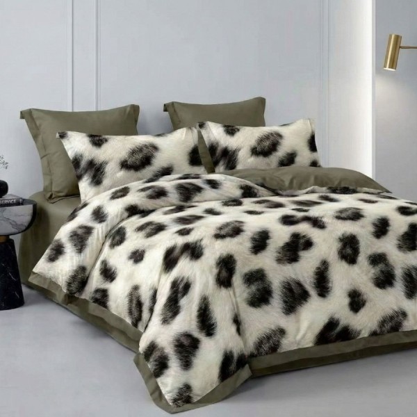 Lenjerie de pat cu elastic din finet animal print leopard 6 piese