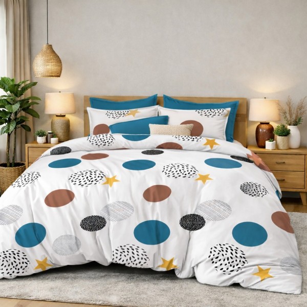 Lenjerie de pat finet cu elastic buline colorate 6 piese design modern vesel