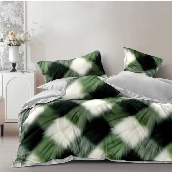 Lenjerie pat finet cu elastic verde alb, model degrade verde inchis cu alb, 6 piese