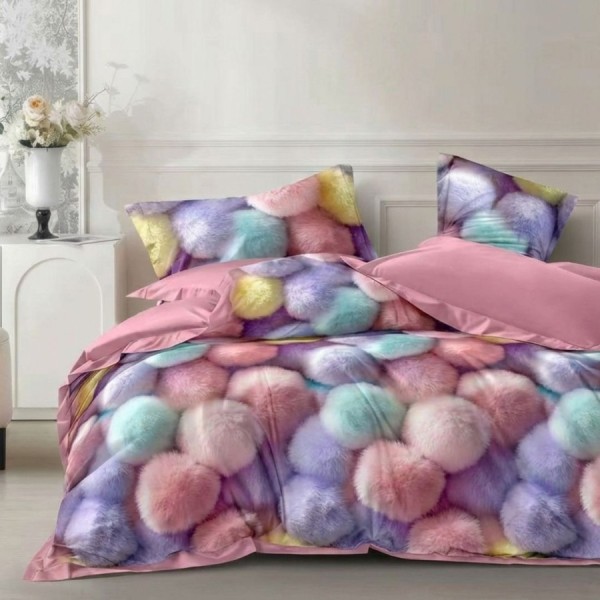 Lenjerie de pat cu elastic din finet pom pom pastel 6 piese