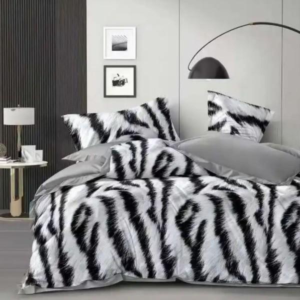 Lenjerie de pat cu elastic din finet zebra alb negru 6 piese