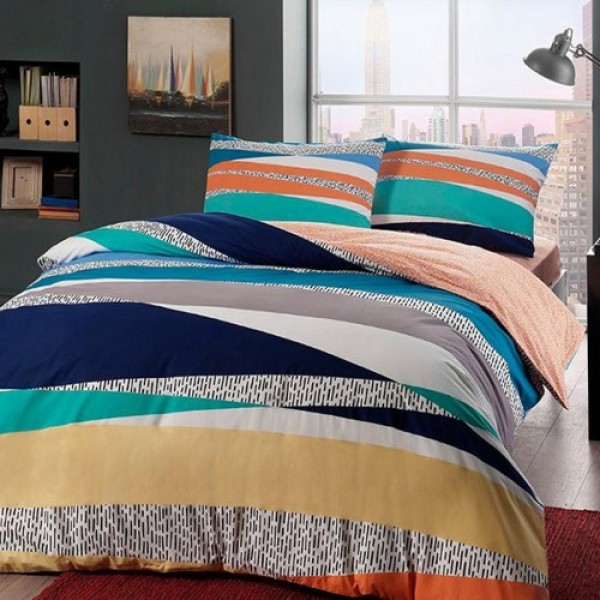 Lenjerie de pat cu elastic bumbac 100% Ranforce Tac Genesis, design modern multicolor pentru saltea de 160x200cm