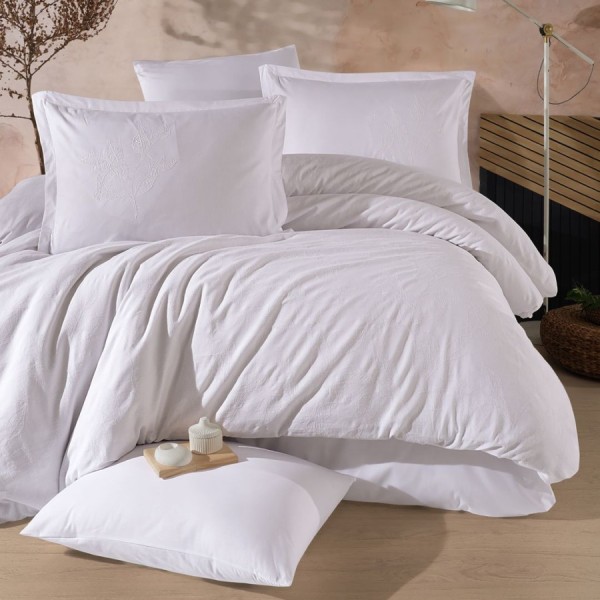 lenjerie de pat premium jacquard cu broderie alba Clasy Home Marlet V1