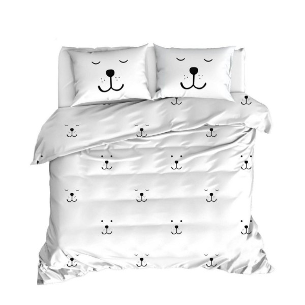 Lenjerie pat ranforce Enlora Home Eles White cu fete jucause de ursuleti