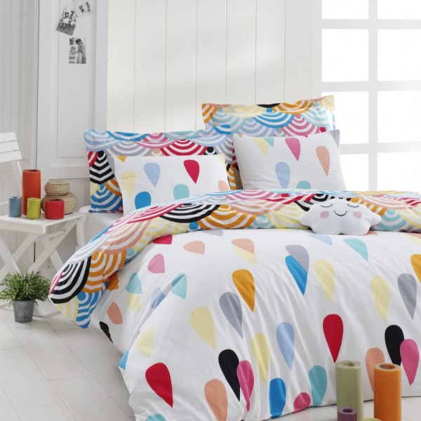 Lenjerie de pat dublu bumbac 100% ranforce cu design colorat și abstract, set de 4 piese