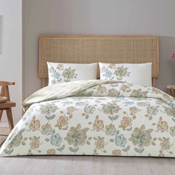 Lenjerie pat bumbac ranforce TAC Benica imprimeu floral pastel