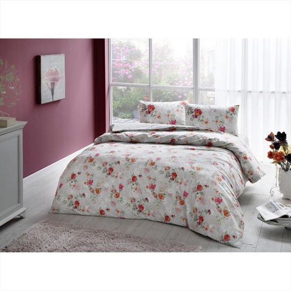 Lenjerie de pat dublu bumbac 100% ranforce floral crem - Tac Carmela