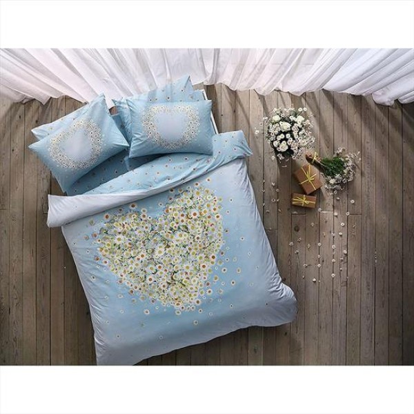 Lenjerie de pat dublu bumbac 100% ranforce mentă cu model floral de margarete - Tac Daisy