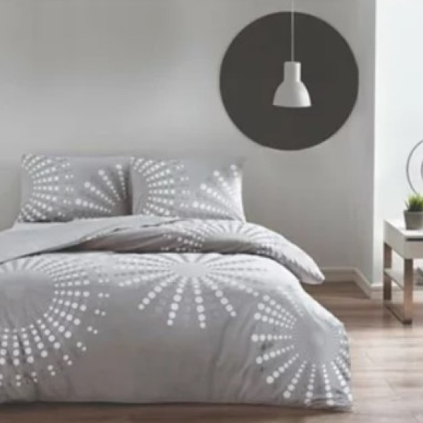 Lenjerie de pat dublu bumbac 100% Ranforce Moon cu design modern de cercuri albe pe fundal gri