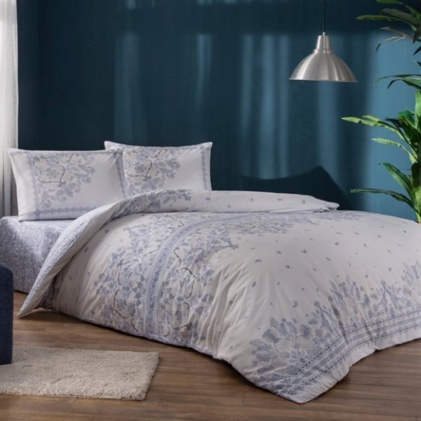 Lenjerie de pat dublu bumbac 100% ranforce cu model floral delicat în nuanțe de lila și alb