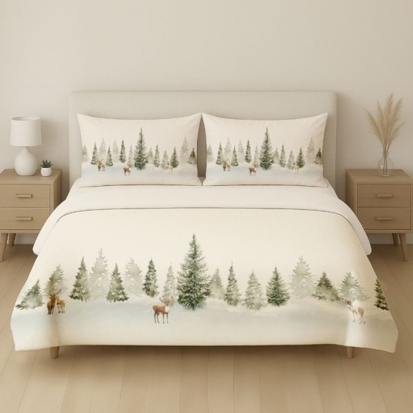 Lenjerie de pat craciun 3d pine bumbac 100% ranforce cu brazi