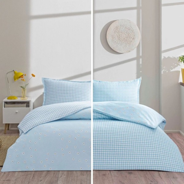 lenjerie pat dublu bumbac ranforce tac dorian albastru