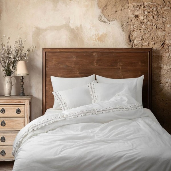 Lenjerie pat dublu cu broderie si fundite Apricity ecru bumbac 100% ranforce prespalat Bahar Tekstil