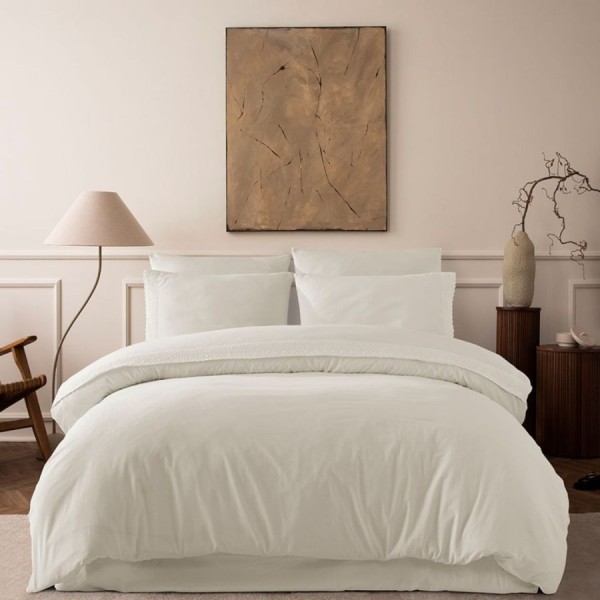 Lenjerie pat dublu cu dantela crosetata Lavinya Dove ecru bumbac 100% ranforce prespalat Bahar Tekstil