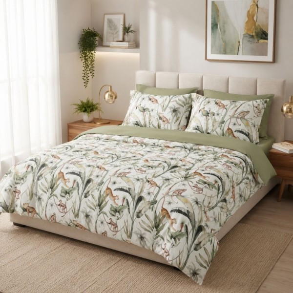 Lenjerie de pat dublu cu elastic Canopia Cotton Pro Pucioasa bumbac ranforce premium model jungla tropicala