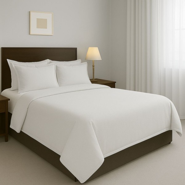 Lenjerie de pat dublu albă din bumbac 100% ranforce cu cearșaf cu elastic 160x200x30 cm