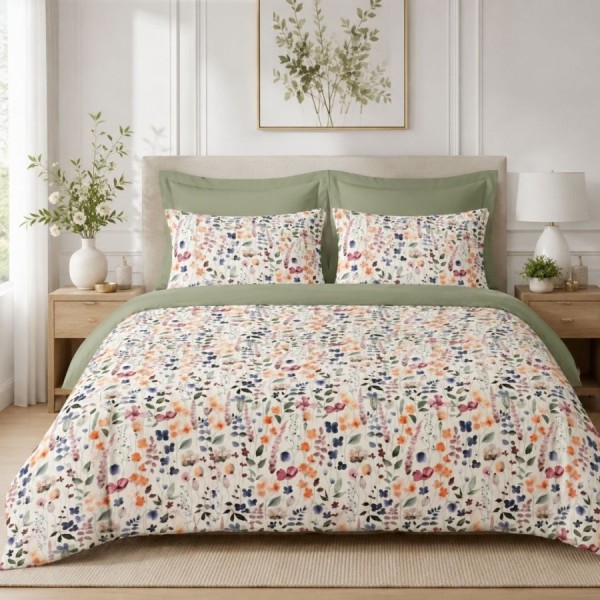 Lenjerie de pat dublu cu elastic Lumerose Cotton Pro Pucioasa bumbac ranforce premium model floral cu fluturi