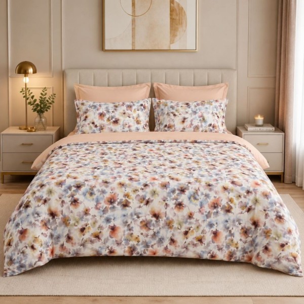 Lenjerie de pat dublu cu elastic Petal Simphony Cotton Pro Pucioasa bumbac ranforce premium model floral pastelat