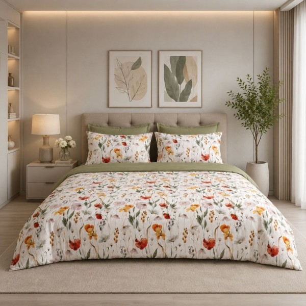 Lenjerie de pat dublu cu elastic Poppelle flori de primavara Cotton Pro Pucioasa bumbac ranforce premium model floral