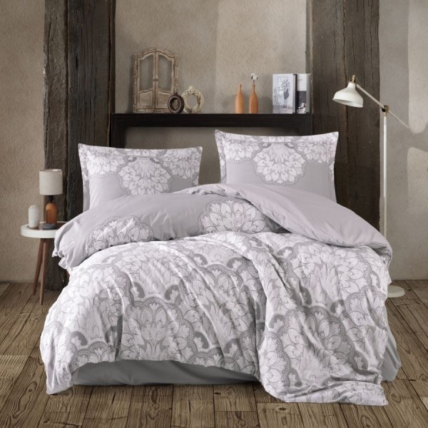 Lenjerie pat dublu bumbac 100% ranforceTabula cu imprimeu gri ornamental