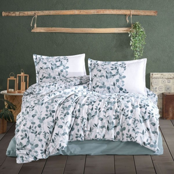 Lenjerie de pat dublu din bumbac 100% ranforce cu frunze verzi, Putto