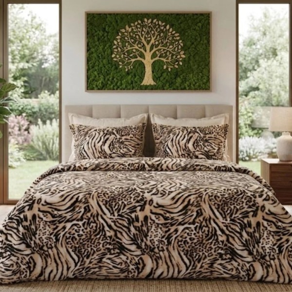 Lenjerie de pat dubla bumbac 100% satinat animal print bej negru 4 piese fabricata in Romania