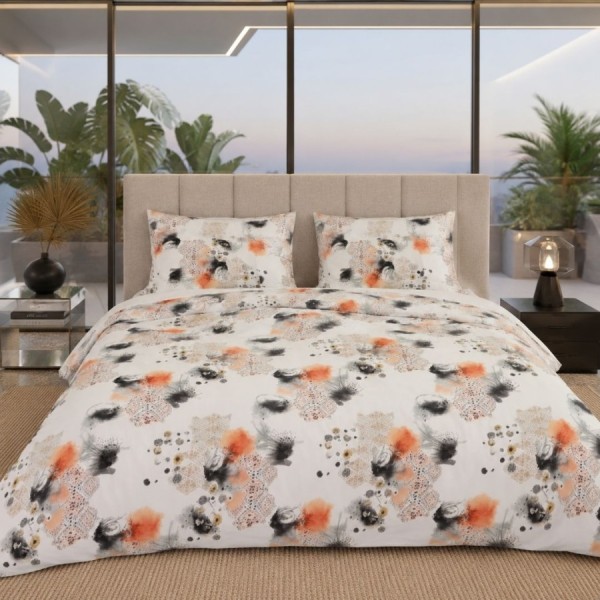 Lenjerie de pat dublu Ethno Mirage din bumbac ranforce premium cu imprimeu abstract portocaliu și negru