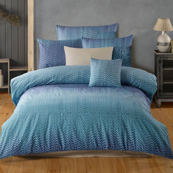 Lenjerie de pat dublu family bumbac 100% ranforce Nazenin Home Debora cu design punctat în nuanțe de albastru și alb