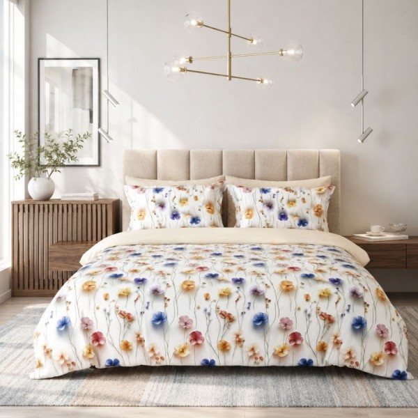 Lenjerie de pat dublu Morning Blossom Cotton Pro Pucioasa bumbac ranforce premium model flori colorate