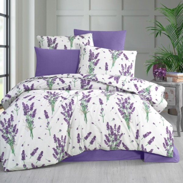 Lenjerie de pat dublu ranforce 4 piese lavanda