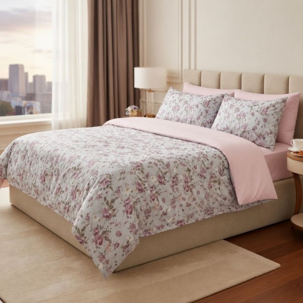 Lenjerie de pat dublu Rose Harmony Cotton Pro Pucioasa bumbac ranforce premium model cu trandafiri roz