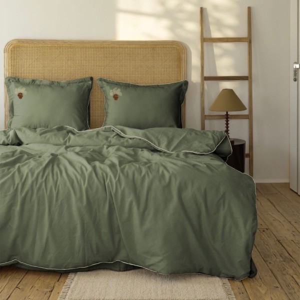 Lenjerie de pat flanel bumbac Costa Verde inchis cu broderie, First Choice