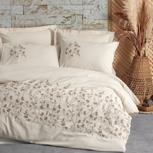 lenjerie de pat din in si bumbac cu flori Cotton Box Hemera set 6 piese