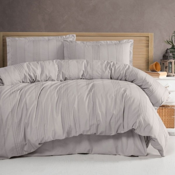 Lenjerie de pat jacquard ranforce, Clasy Home, design dungi - Arakis V6 gri