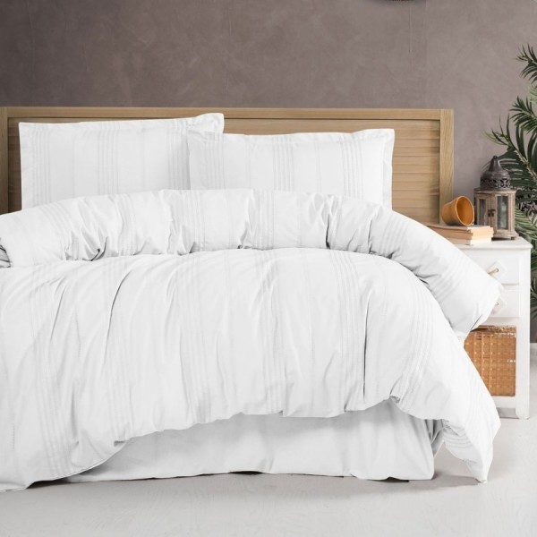 Lenjerie de pat jacquard ranforce, Clasy Home, design dungi - Arakis V7 alba