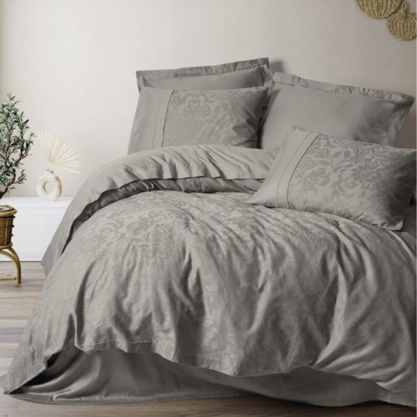 Lenjerie jacquard Cotton Box Demure Mink din bumbac satinat nuanta mink cu model floral tesut elegant