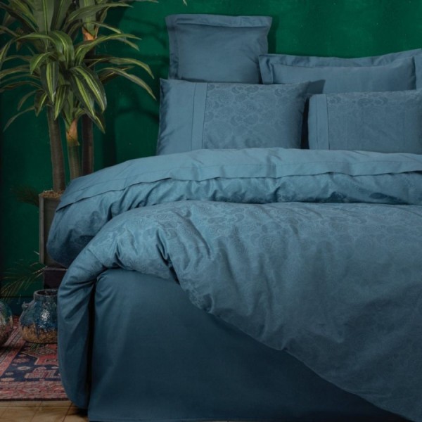 Lenjerie jacquard Cotton Box Sante Petrol Blue din bumbac satinat albastru petrol cu model tesut elegant