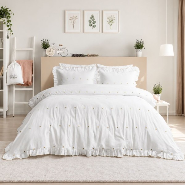 lenjerie de pat Leona alba cu inimioare jacquard Saheser Home