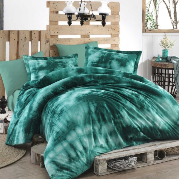 Lenjerie de pat poplin cu model verde degrade, din bumbac 100%, set de 4 piese