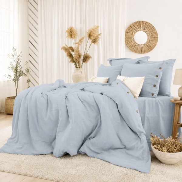 lenjerie de pat din muselina cu 2 straturi Vetro Bleu 6 piese