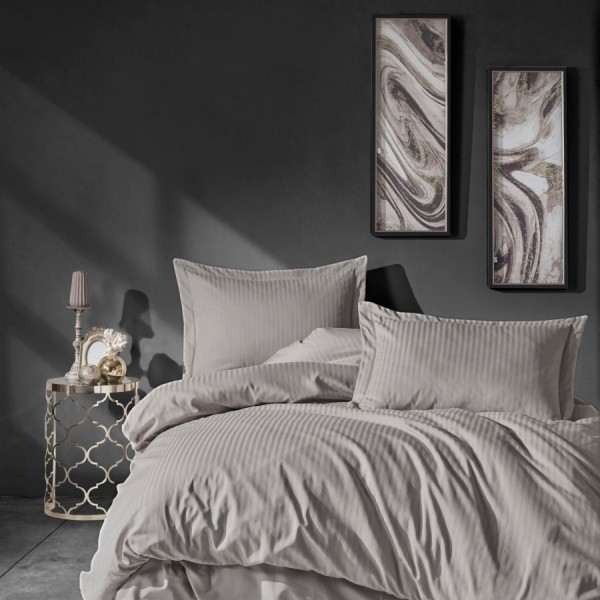 Lenjerie de pat premium satin de lux Cotton Box Elegant Beige cu dungi discrete bej