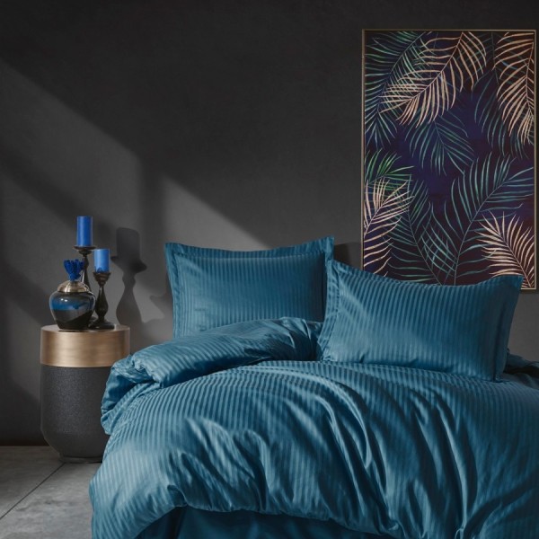 Lenjerie de pat premium din satin de lux cu design elegant în nuanțe de albastru