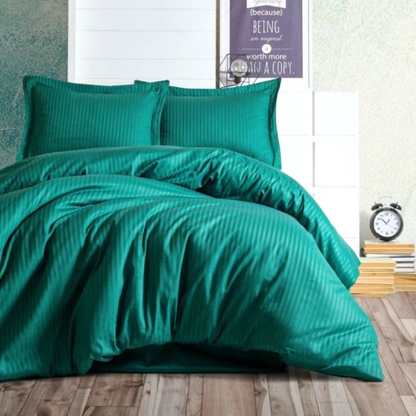 Lenjerie de pat premium Cotton Box Stripe Petrol Green bumbac satinat cu dungi fine